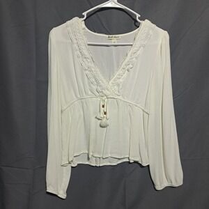 Derek Heart Women's LARGE Ivory White Crop Long Sleeve Top Cottagecore Peasant‎